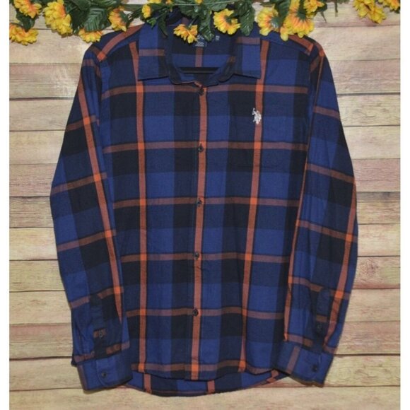 U.S. Polo Assn. Boys Blue Plaid Button Front Long Sleeve Shirt Size XXL (18) - Picture 1 of 8